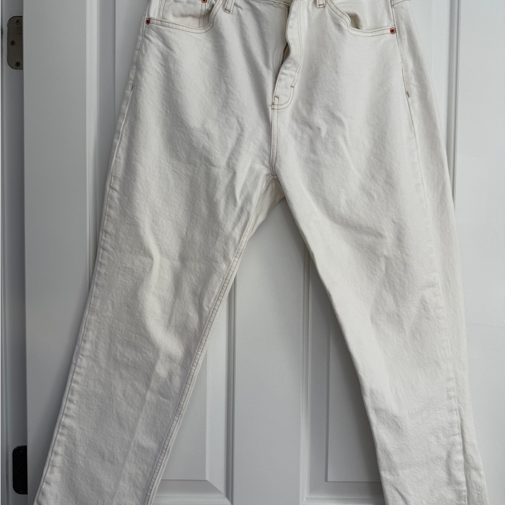 Topshop Women’s Straight White Jeans with raw hem